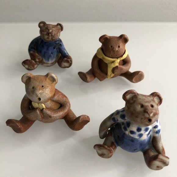 Hand-Made Other - SET | 4 Tiny Vintage Pottery Teddy Bears